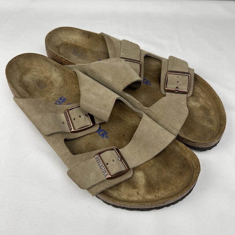 Birkenstock Sandals Sz 12 Arizona Soft Footbed Taupe Suede Leather Men's Regular